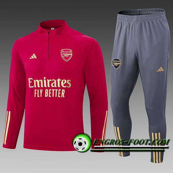 Ensemble Survetement de Foot Arsenal Enfant Rouge/Gris 2024/2025