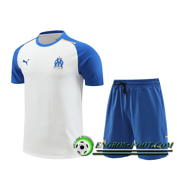 Ensemble Training T-Shirts + Shorts Marseille Blanc/Bleu 2024/2025