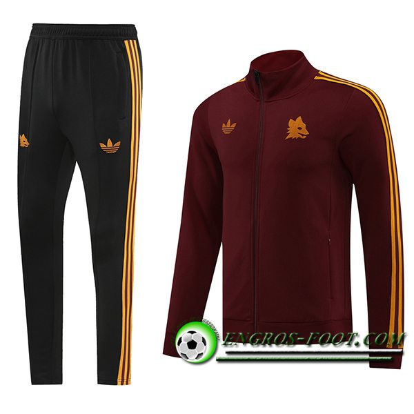 Ensemble Survetement de Foot Veste Foot AS Roma Rouge/Jaune/Noir 2024/2025