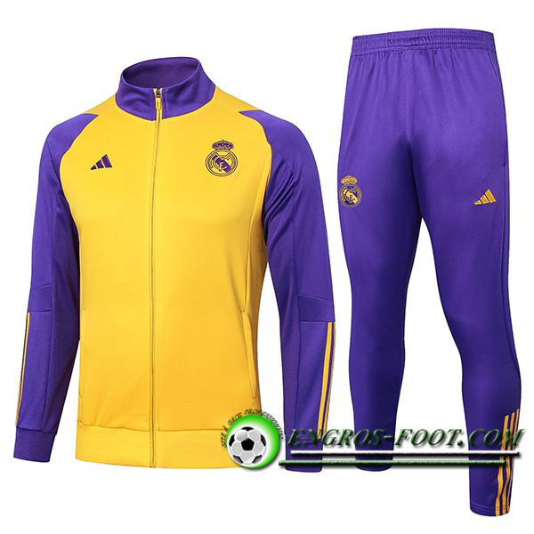 Ensemble Survetement de Foot Veste Foot Real Madrid Jaune/Pourpre 2024/2025