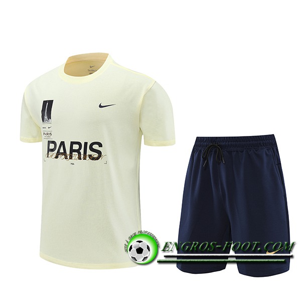 Ensemble Training T-Shirts + Shorts PSG Beige/Noir 2024/2025