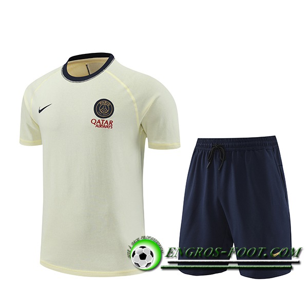 Ensemble Training T-Shirts + Shorts PSG Beige/Noir 2024/2025