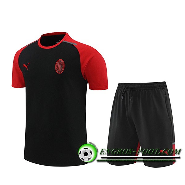 Ensemble Training T-Shirts + Shorts Milan AC Noir/Rouge 2024/2025