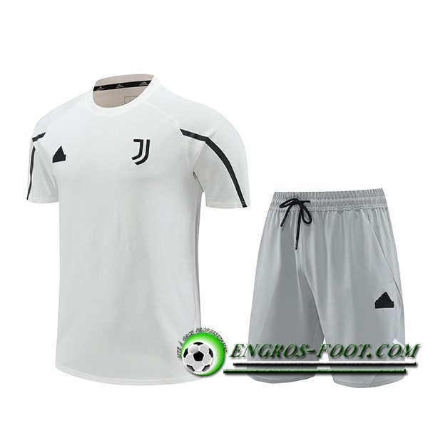 Ensemble Training T-Shirts + Shorts Juventus Blanc/Noir/Gris 2024/2025