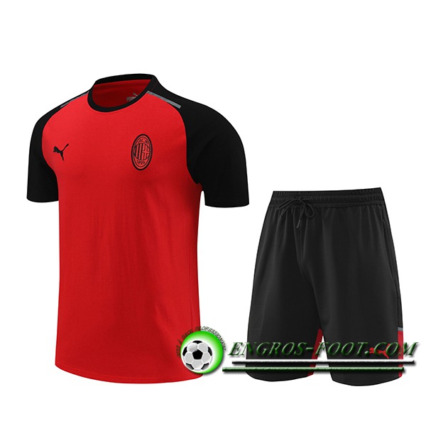 Ensemble Training T-Shirts + Shorts Milan AC Rouge/Noir 2024/2025