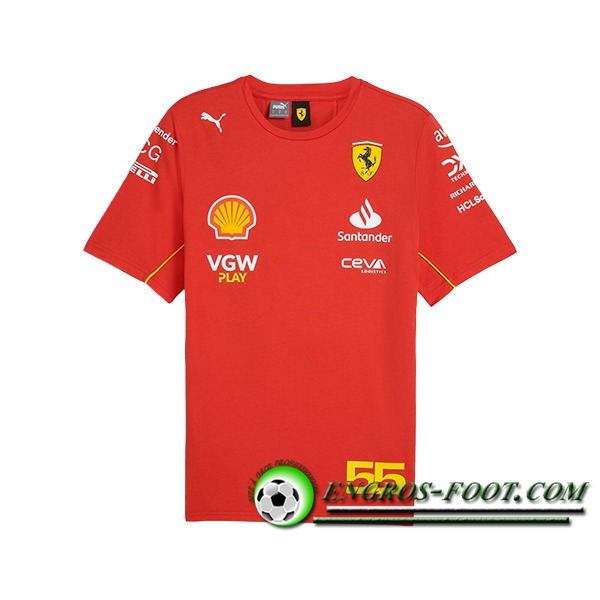 T-Shirt F1 Scuderia Ferrari Team #55 Rouge/Noir/Jaune 2024