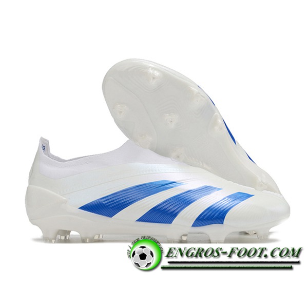 Adidas Chaussures de Foot PREDATOR ELITE LACELESS BOOTS FG Blanc/Bleu