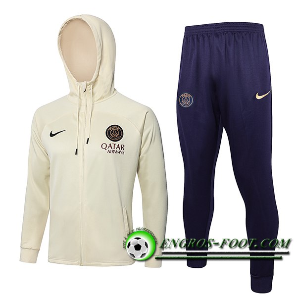 Ensemble Survetement Veste A Capuche Coupe-Vent PSG Beige 2024/2025