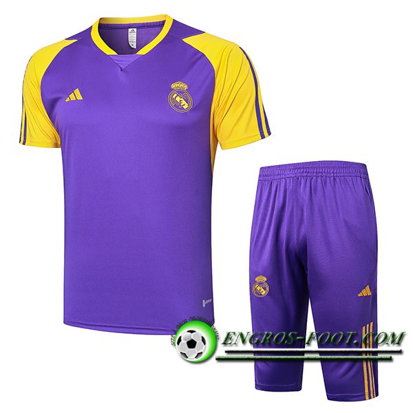 Ensemble Training T-Shirts + Shorts Real Madrid Pourpre/Jaune 2024/2025