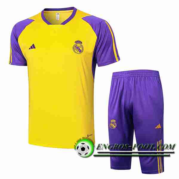 Ensemble Training T-Shirts + Shorts Real Madrid Jaune/Pourpre 2024/2025