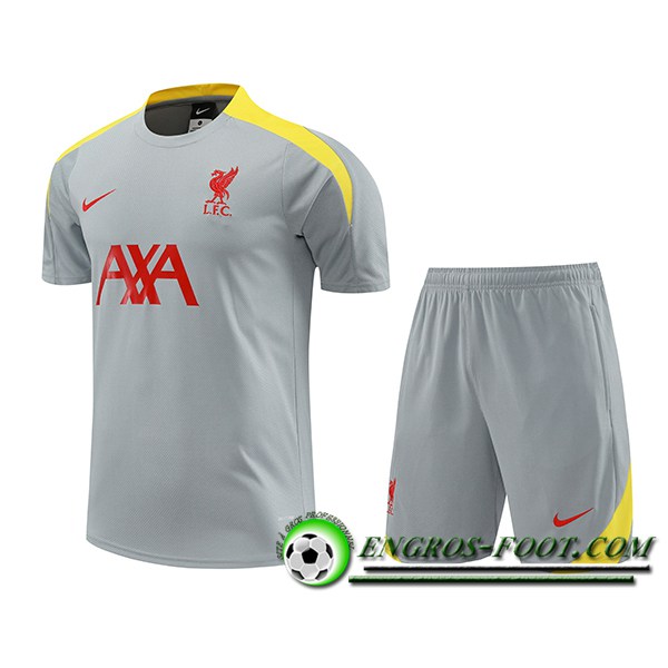 Ensemble Training T-Shirts + Shorts FC Liverpool Gris/Rouge/Jaune 2024/2025