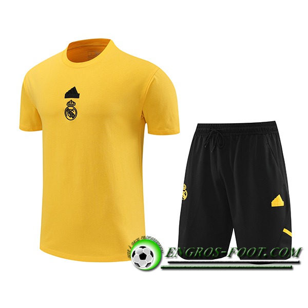 Ensemble Training T-Shirts + Shorts Real Madrid Jaune/Noir 2024/2025