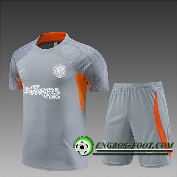 Ensemble Training T-Shirts + Shorts Inter Milan Gris/Orange Enfant 2024/2025