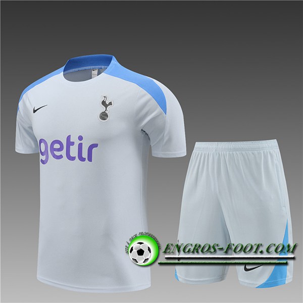 Ensemble Training T-Shirts + Shorts Tottenham Hotspur Enfant Gris/Bleu 2024/2025