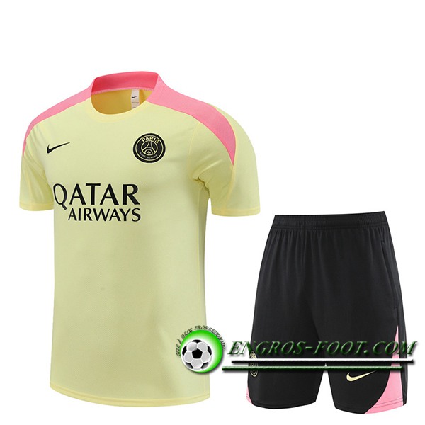 Ensemble Training T-Shirts + Shorts PSG Jaune/Rose/Noir 2024/2025