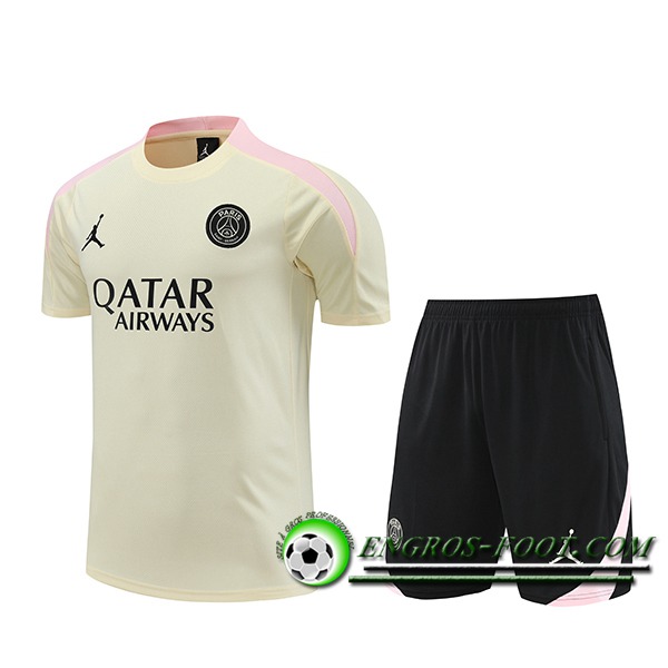 Ensemble Training T-Shirts + Shorts PSG Beige/Rose/Noir 2024/2025