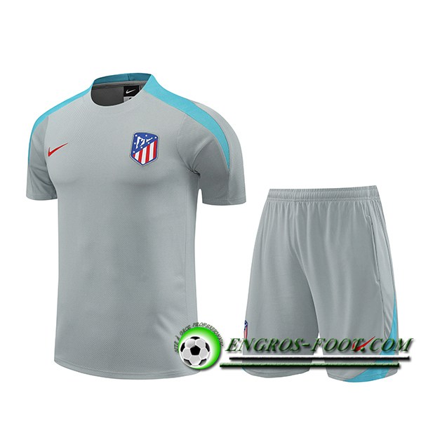 Ensemble Training T-Shirts + Shorts Atletico Madrid Gris/Bleu 2024/2025