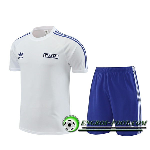 Ensemble Training T-Shirts + Shorts Italie Blanc/Bleu 2024/2025