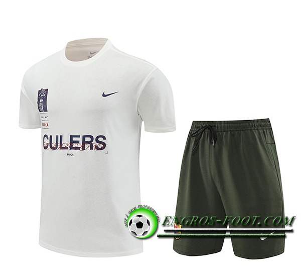 Ensemble Training T-Shirts + Shorts FC Barcelone Blanc/Vert 2024/2025