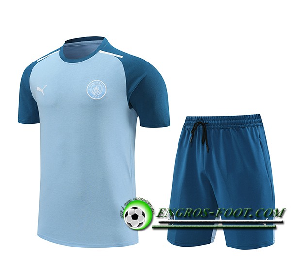 Ensemble Training T-Shirts + Shorts Manchester City Bleu 2024/2025