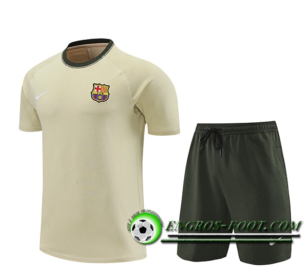 Ensemble Training T-Shirts + Shorts FC Barcelone Beige/Vert 2024/2025