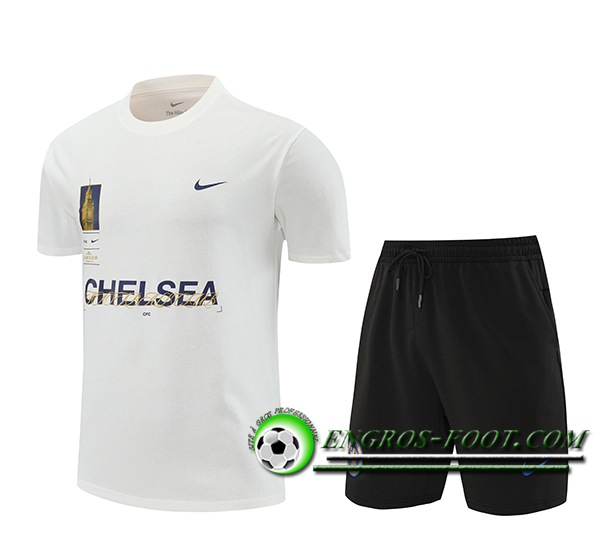 Ensemble Training T-Shirts + Shorts FC Chelsea Blanc/Noir 2024/2025