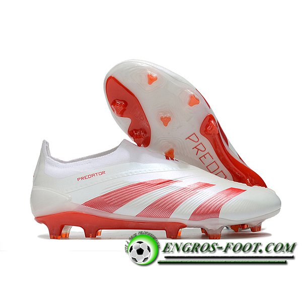 Adidas Chaussures de Foot PREDATOR ELITE LACELESS BOOTS FG Blanc/Rouge