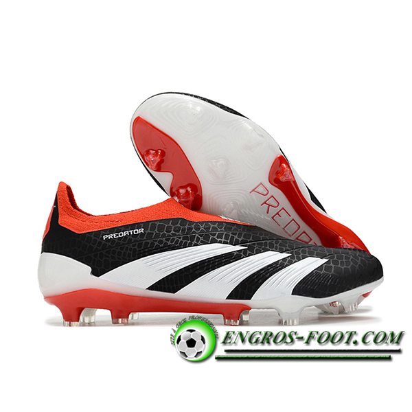 Adidas Chaussures de Foot PREDATOR ELITE LACELESS BOOTS FG Blanc/Noir/Rouge