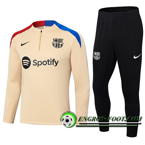 Ensemble Survetement de Foot FC Barcelone Beige/Bleu/Rouge 2024/2025