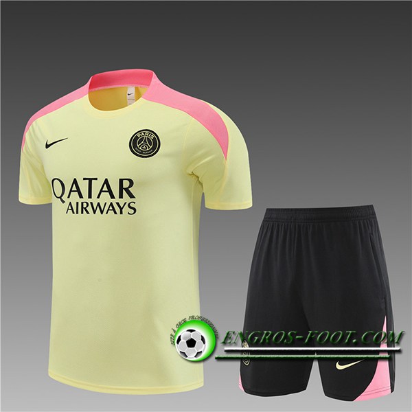 Ensemble Training T-Shirts + Shorts PSG Enfant Jaune/Rose/Noir 2024/2025