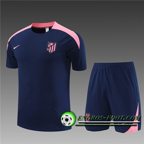 Ensemble Training T-Shirts + Shorts Atletico Madrid Enfant Bleu/Rose 2024/2025