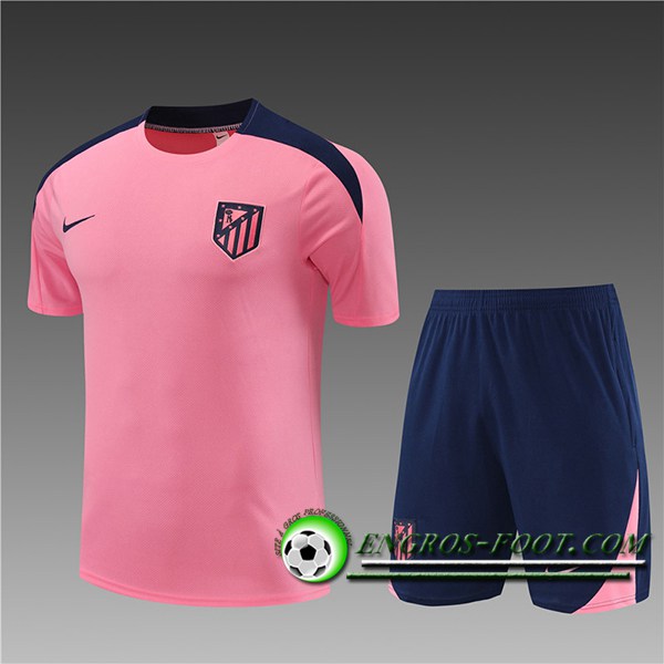 Ensemble Training T-Shirts + Shorts Atletico Madrid Enfant Rose/Bleu 2024/2025