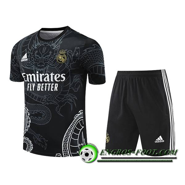 Ensemble Training T-Shirts + Shorts Real Madrid Noir/Gris/Blanc 2024/2025