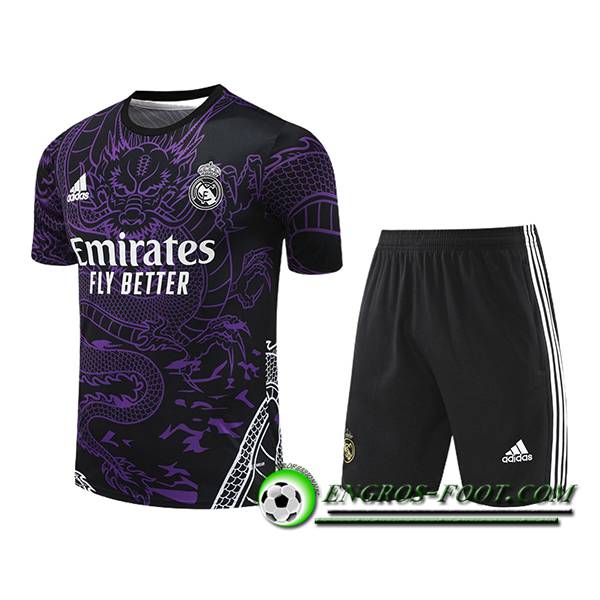 Ensemble Training T-Shirts + Shorts Real Madrid Pourpre/Noir 2024/2025 -02