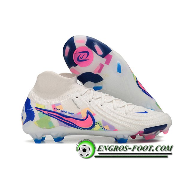 Nike Chaussures de Foot Phantom Luna Elite NU FG Blanc/Rose/Bleu