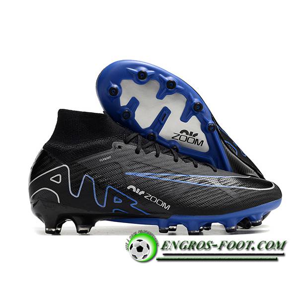 Nike Chaussures de Foot Air Zoom Mercurial Superfly IX Elite AG Noir/Bleu