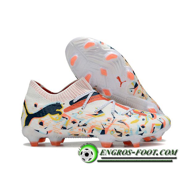 PUMA Chaussures de Foot FUTURE 7 ULTIMATE FG/AG Blanc/Noir/Orange