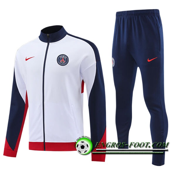 Ensemble Survetement de Foot Veste Foot PSG Blanc/Bleu/Rouge 2024/2025