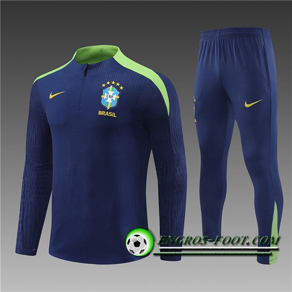 Ensemble Survetement de Foot Brésil Enfant Bleu/Vert 2024/2025