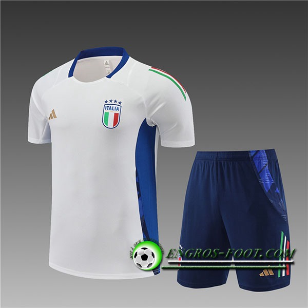 Ensemble Training T-Shirts + Shorts Italie Blanc/Bleu Enfant 2024/2025