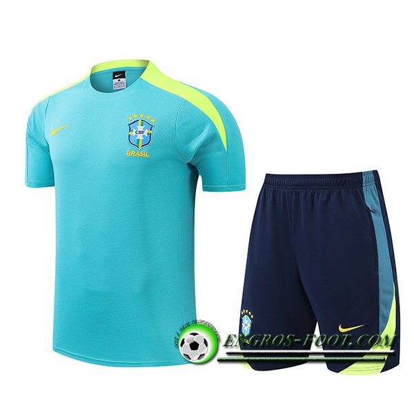 Ensemble Training T-Shirts Brésil Bleu/Vert 2024/2025