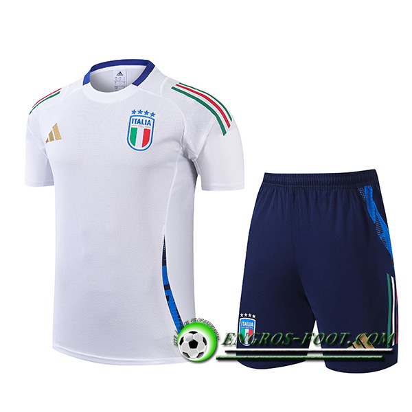 Ensemble Training T-Shirts Italie Blanc/Bleu 2024/2025