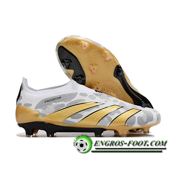 Adidas Chaussures de Foot PREDATOR ELITE LACELESS BOOTS FG Blanc/Gris/Jaune