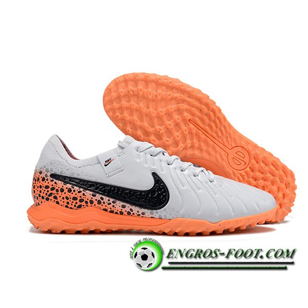 Nike Chaussures de Foot Tiempo Legend X PRO TF Blanc/Noir/Orange -02