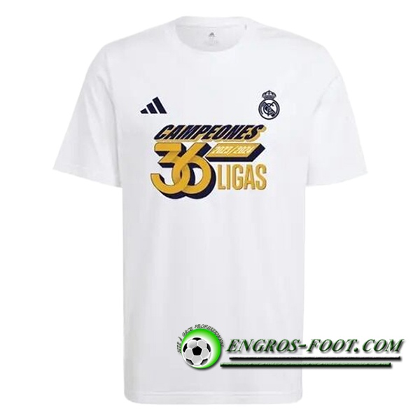 Maillot de Foot Real Madrid T-Shirt 36 LIGAS Champions Cotton Blanc 2024/2025