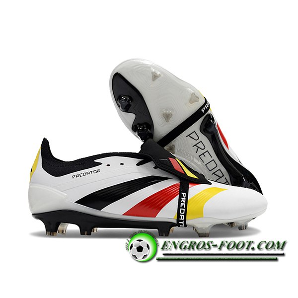 Adidas Chaussures de Foot Predator Elite Tongue FG Blanc/Noir/Jaune/Rouge