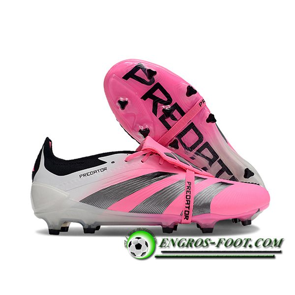 Adidas Chaussures de Foot Predator Elite Tongue FG Blanc/Rose/Gris