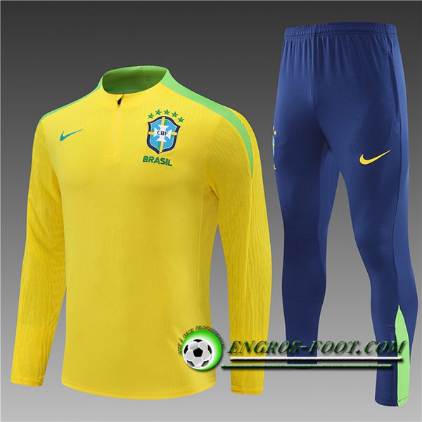 Ensemble Survetement de Foot Brésil Enfant Jaune/Vert 2024/2025
