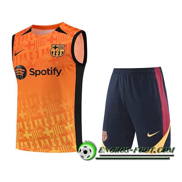 Ensemble Training Debardeur FC Barcelone Orange/Noir 2024/2025