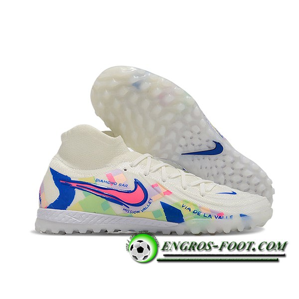 Nike Chaussures de Foot Phantom Luna Elite NU TF Blanc/Bleu/Rose -02